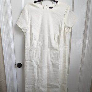 Ann Taylor Off White Midi Flare Dress in Herringbone Linen Blend - size 14